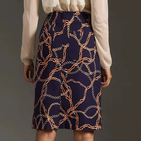 Anthropologie fitted patch pockets skirt, medium, blue - Picture 5 of 15